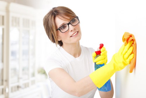 Commercial cleaning team working in a Wimbledon office building in SW19