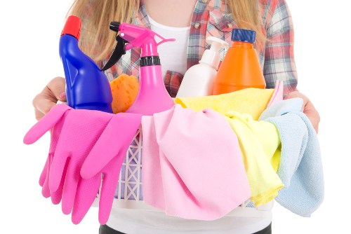 Professional carpet cleaners working in a SW19 home