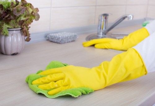 Professional cleaning team working in a South West London apartment block