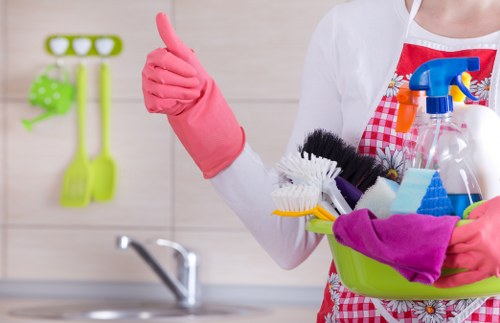Local cleaning team maintaining a shared lobby in SW19